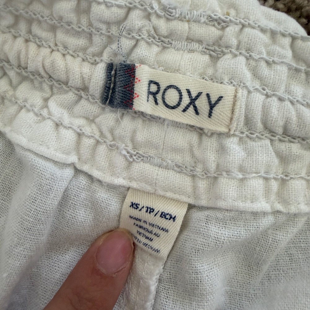 ROXY White Drawstring Linen Blend Shorts - Picture 4 of 4